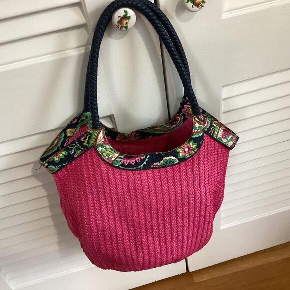 Vera Bradley Petal Paisley Woven Straw Bucket Tote Bag Beach Weekend - Picture 3 of 16